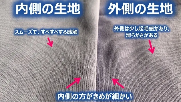 宝島社のリカバリーウェア
Recoverypro Lab.の
生地の内側と生地表面(外側)の
拡大写真
©眠活はじめました