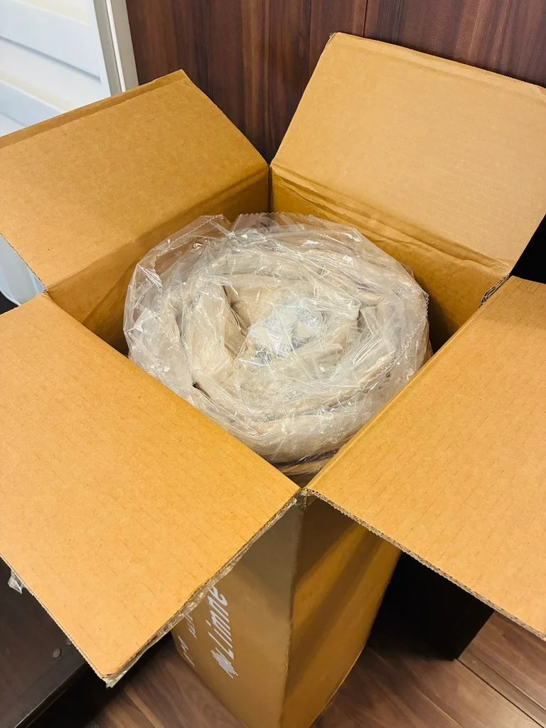 箱を開けたところ。中にはビニールで包まれた圧縮ロールが1本だけ入っている