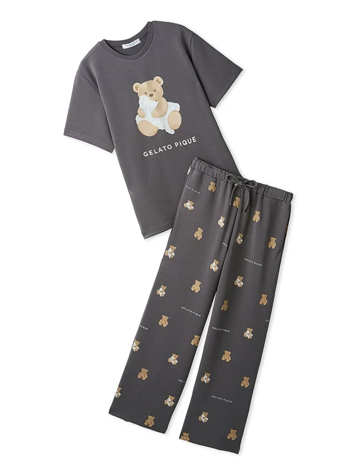 リカバリーミルフィーユ Tシャツ&ロングパンツセット(チャコールグレー)